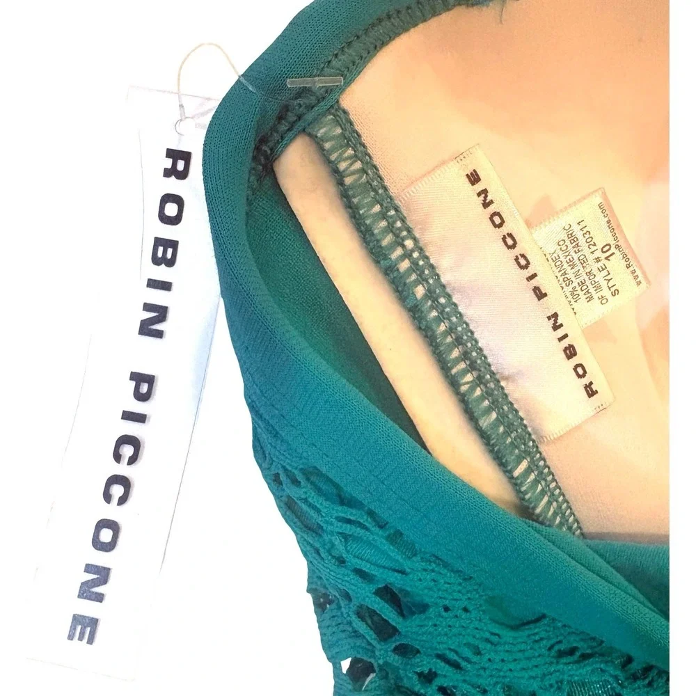 Robin Piccone‎ Penelope Crochet One Piece Swimsuit Teal Blue 120311 Womens 10